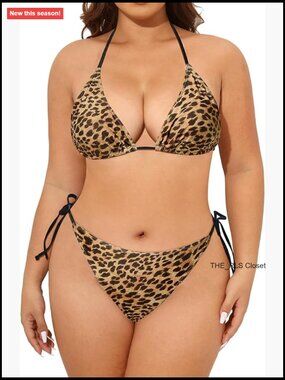 Plus Size String Triangle Bikini Set Halter Tie Side Two Piece Swimsuit